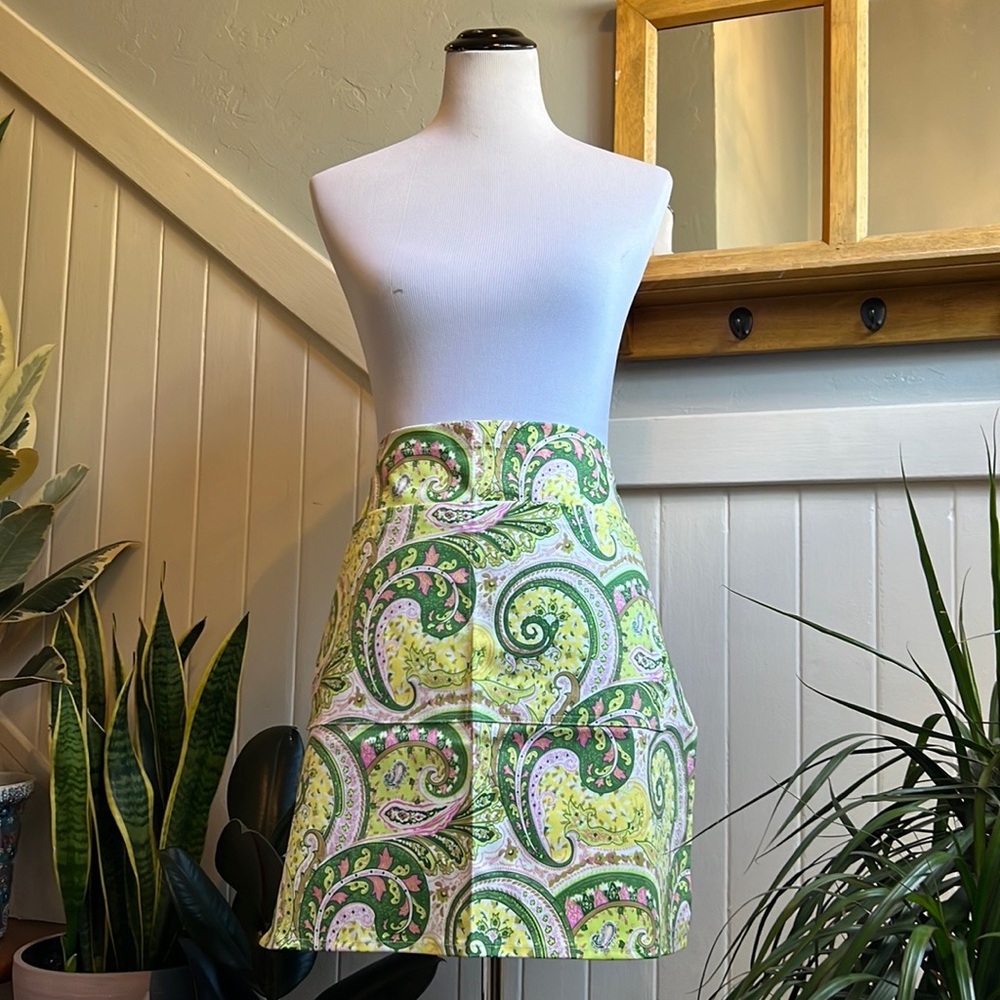 Anthropologie Green Pink Paisley half apron